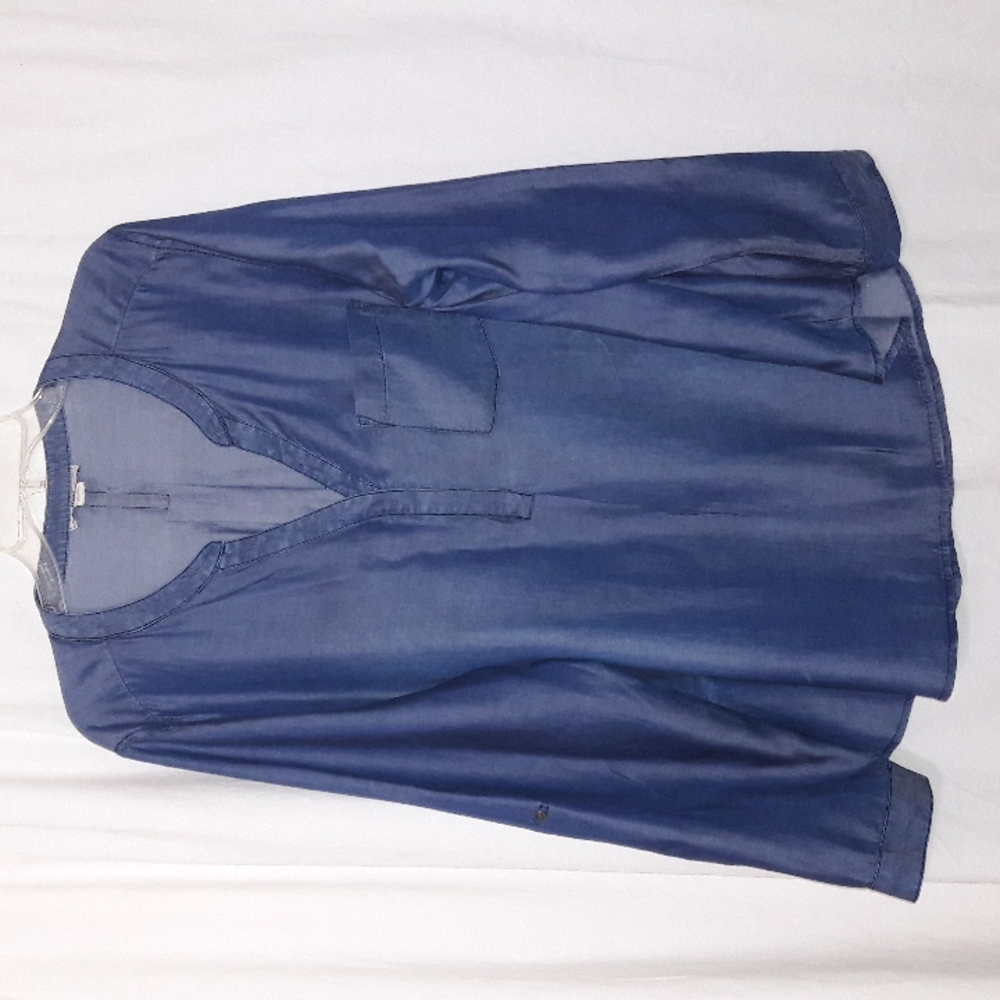 BASS Chambray Tunic Blouse Indigo Blue Size XXL 100% Lyocell.